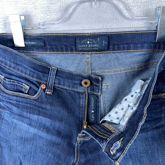 Lucky Brand Skinny Jeans Womens Size 6/28 Handcrafted Mid Rise Dark Wash Blue - Picture 5 of 13